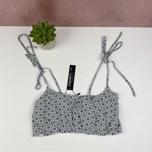 Papermoon Blue White Floral Geometric Bohemian Bra Top Women Small